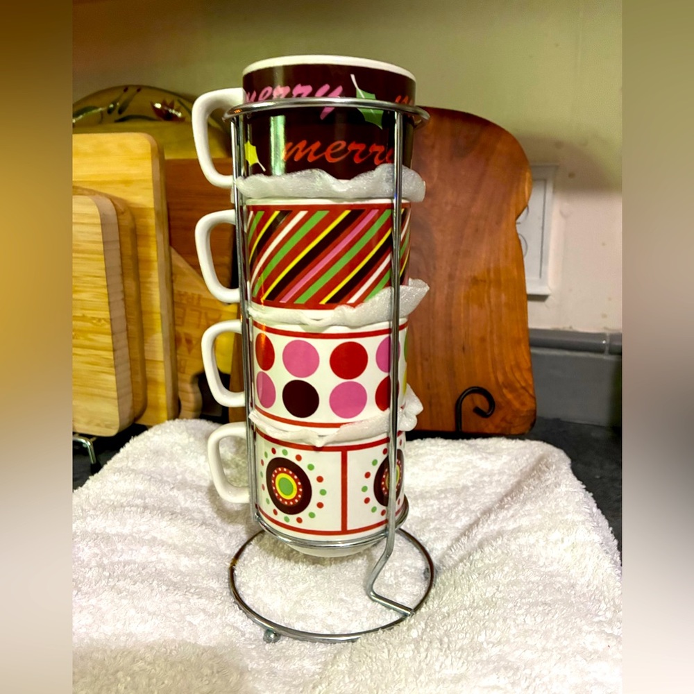 Festive Christmas Stackable Mug Set with Stand